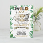 Invitation Safari Wild Un 1er anniversaire Lion Zebra Party (Debout devant)
