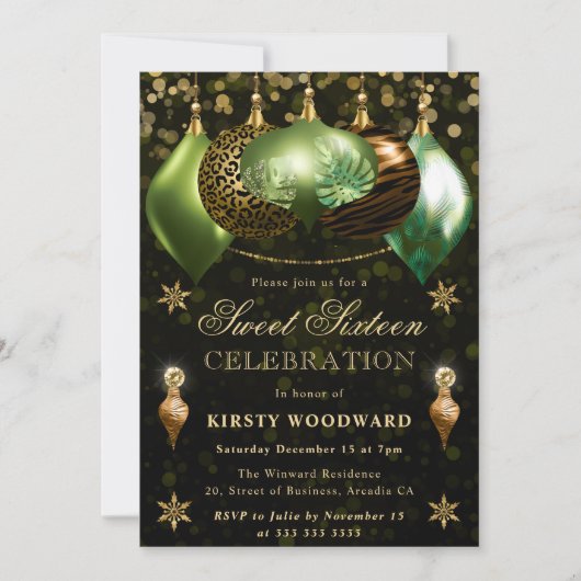 Invitation Safari Wildlife Baubles Christmas Sweet 16 (Devant)