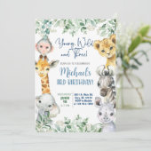 Invitation Safari Young, Wild & Three boy 3rd birthday invite (Debout devant)
