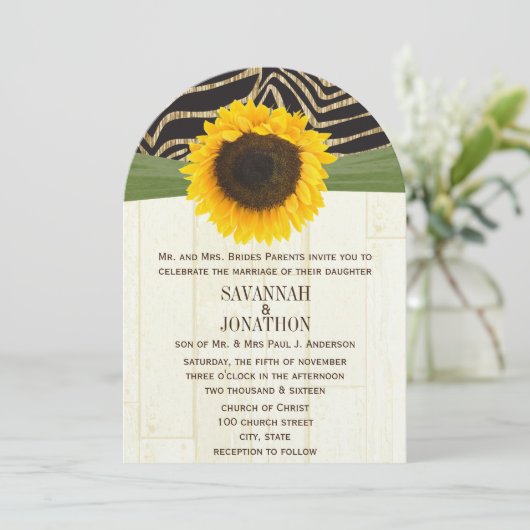 Invitation Safari Zebra Grange Wood Sunflower Zebra Mariage (Debout devant)