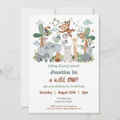 Invitation Safari ZOO Boho Animaux sauvages Un 1er anniversai (Devant)