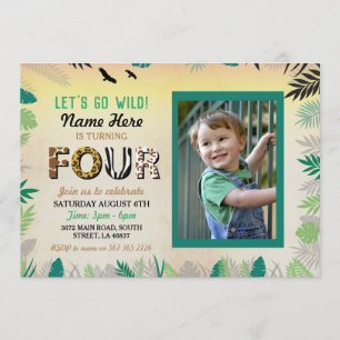 Invitation Safari ZOO Photo Four Jungle 4Anniversaire