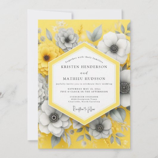 Invitation Saffron Charcoal Bloom Wedding (Devant)