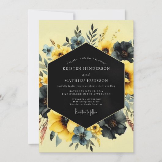 Invitation Saffron Slate Moody Flora Wedding (Devant)