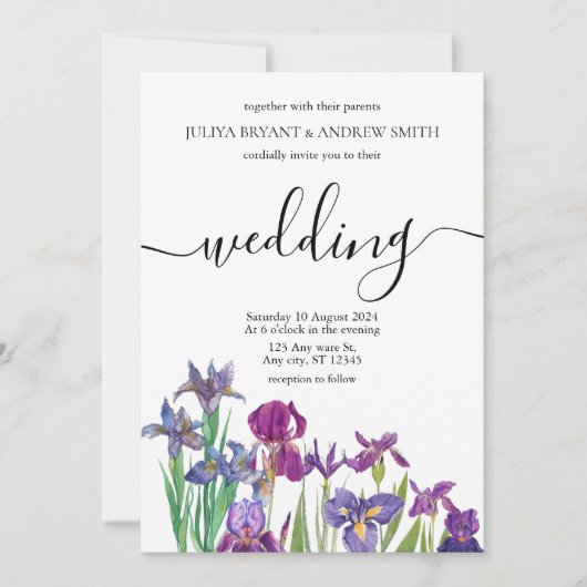 Invitation Saga green Unique mariage de script floral (Devant)