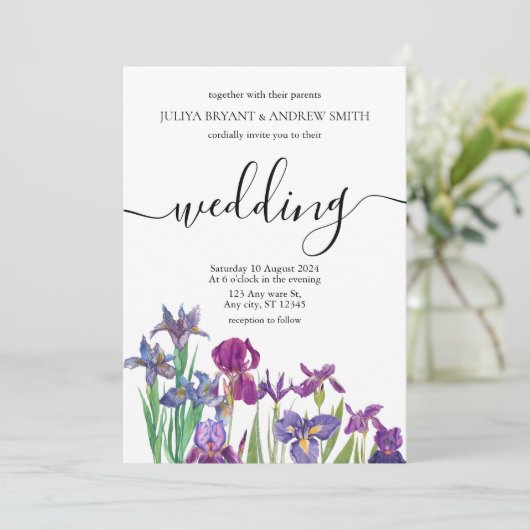 Invitation Saga green Unique mariage de script floral (Debout devant)