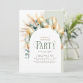 Invitation Sage and Gold Boho Arch Surprise fête d'anniversai (Debout devant)