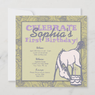Invitation Sage and Lavender Pony Girl's First Birthday