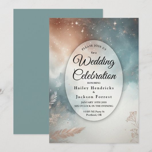 Invitation Sage and Terracotta Stardust Skies Wedding (Devant / Derrière)