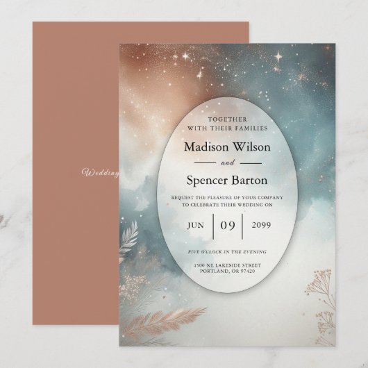 Invitation Sage and Terracotta Stardust Skies Wedding (Devant / Derrière)