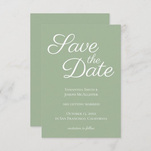 Invitation Sage and White Elegant Calligraphy Enregistrer la  (Devant / Derrière)