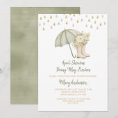 Invitation Sage April Showers Bring May Flowers Baby Shower  (Devant / Derrière)