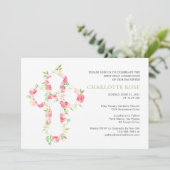 Invitation Sage Aquarelle Croix Florale Première communion sa (Debout devant)