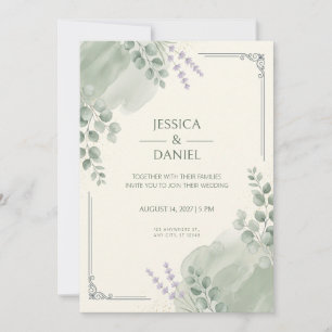 Invitation Sage Aquarelle Filigrane Eucalyptus