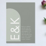 Invitation Sage Arch Moss Abstrait Japandi Minimalisme Mariag<br><div class="desc">Ce fantastique, propre, bien conçu, moderne minimaliste mais très ludique Arch, monogramme audacieux & placement de texte dans pour le style minimaliste, cependant est personnalisable à d'autres couleurs et fait partie d'une suite et collection unique de Phrosne Ras Design. Ce serait génial pour ceux qui planifient un événement amusant, avec...</div>