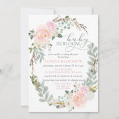 Invitation Sage Baby en Fleur Rose Floral Baby shower fille (Devant)