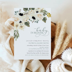 Invitation Sage Baby in Bloom Ivory Floral Girl Baby shower