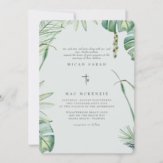 Invitation Sage Beach Tropics Les deux parents Mariage (Devant)
