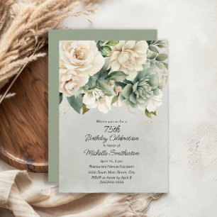 Invitation Sage Blanc Floral Or 75e Anniversaire