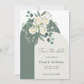 Invitation Sage & Blanc Roses Arch Frame Enregistrer la date (Devant)