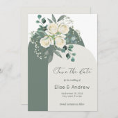 Invitation Sage & Blanc Roses Arch Frame Enregistrer la date (Devant / Derrière)