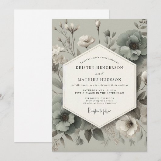 Invitation Sage Bloom Elegance Wedding (Devant / Derrière)