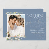 Invitation Sage Blue Floral Décontracté Mariage Just Love (Devant / Derrière)