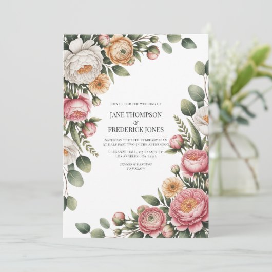 Invitation Sage, Blush and Light Tan Floral Wedding QR Code (Debout devant)