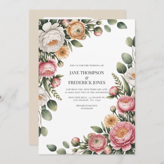 Invitation Sage, Blush and Light Tan Floral Wedding QR Code (Devant / Derrière)