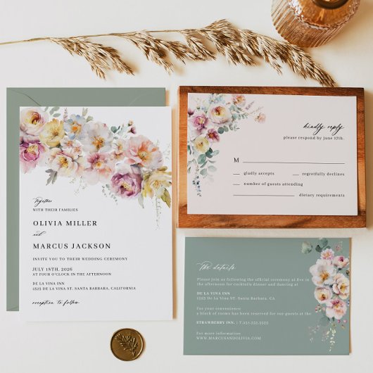 Invitation Sage Blush Floral Wedding Enregistrer La Date Invi