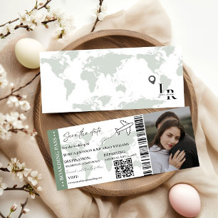 Invitation Sage Boarding pass mariage enregistrer le billet d