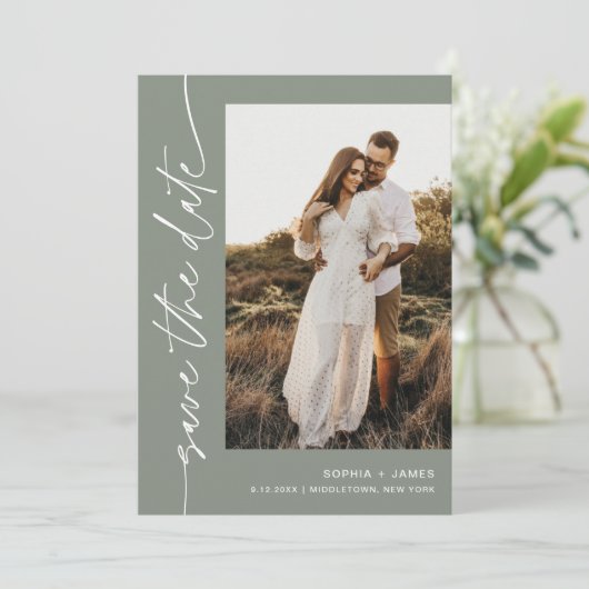 Invitation SAGE Bohemian Enregistrer la date avec le code QR (Debout devant)