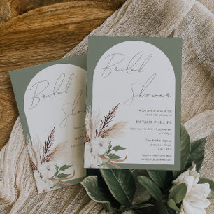 Invitation Sage Boho Arch Fête des mariées florale blanche