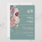 Invitation Sage Boho Dusty Rose Aquarelle Florale Mariage Inv (Devant)