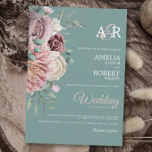 Invitation Sage Boho Dusty Rose Aquarelle Florale Mariage Inv