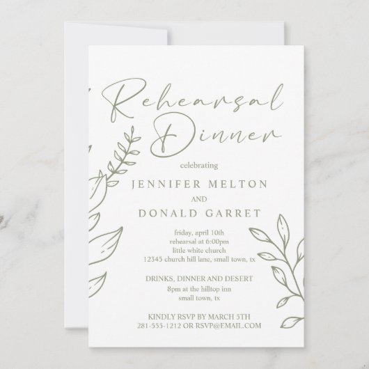 Invitation Sage Boho Fleurs Mariage Dîner de répétition (Devant)