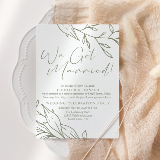 Invitation Sage Boho Flower Mariage vient de se marier