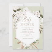 Invitation Sage boho pampas herbe baby shower (Devant)
