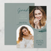 Invitation Sage Boho Tassel Grad Announcement with Photo (Devant / Derrière)