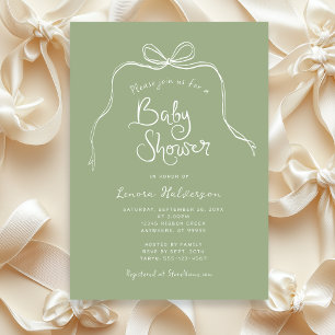 Invitation Sage Bold Simple Bow Baby shower