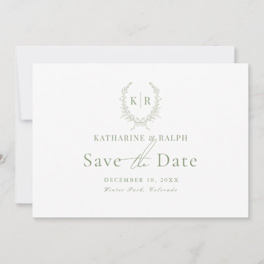 Invitation Sage Botaniacal Crest Monogramme Enregistrer la da (Devant)