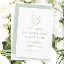 Sage Botaniacal & Ribbon Crest Monogram Mariage