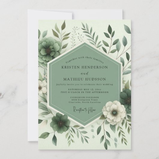 Invitation Sage Botanical Whimsy Wedding (Devant)