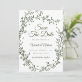 Invitation Sage Botanical Wreath Wedding Enregistrer La Date (Debout devant)