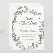 Invitation Sage Botanical Wreath Wedding Enregistrer La Date (Devant / Derrière)