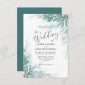 Invitation Sage botanique rustique Vert et Mariage Turquoise (Devant / Derrière)