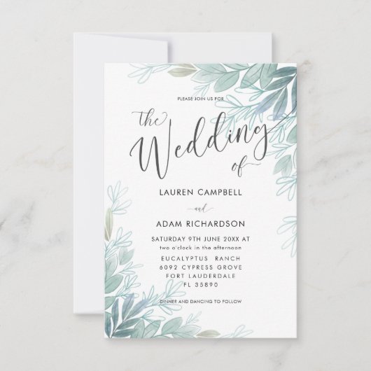Invitation Sage botanique rustique Vert & Mariage Turquoise I (Devant)