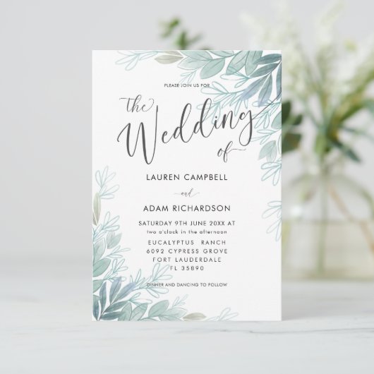 Invitation Sage botanique rustique Vert & Mariage Turquoise I (Debout devant)