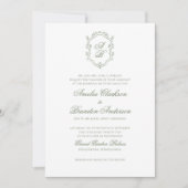 Invitation Sage botanique Vert Monogramme Crest Mariage (Devant)