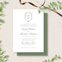 Sage botanique Vert Monogramme Crest Mariage
